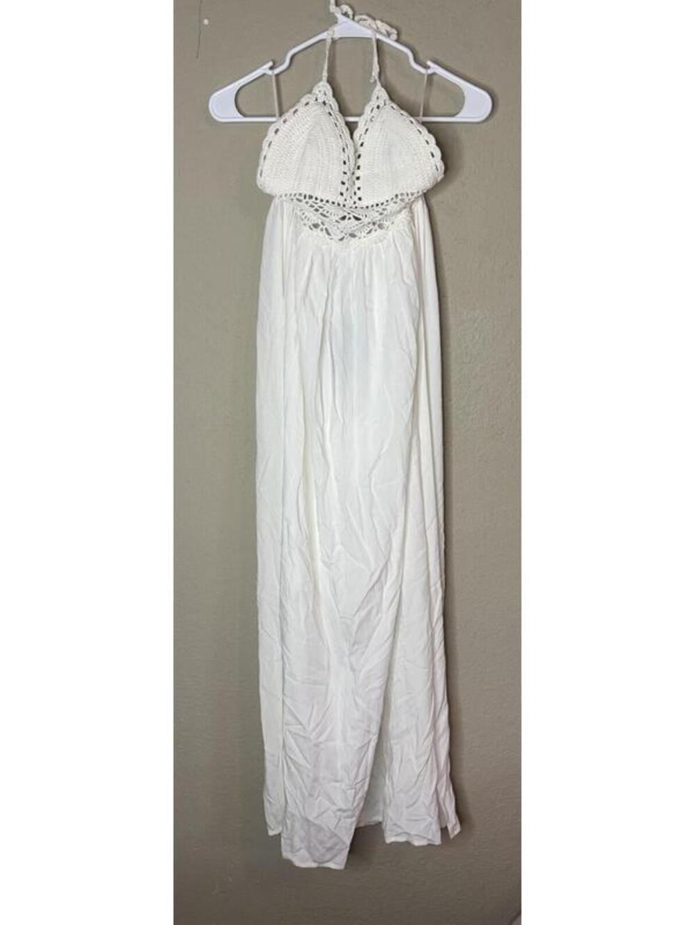 LILBETTER White Crochet Halter Maxi Dress Cover-Up Size XS